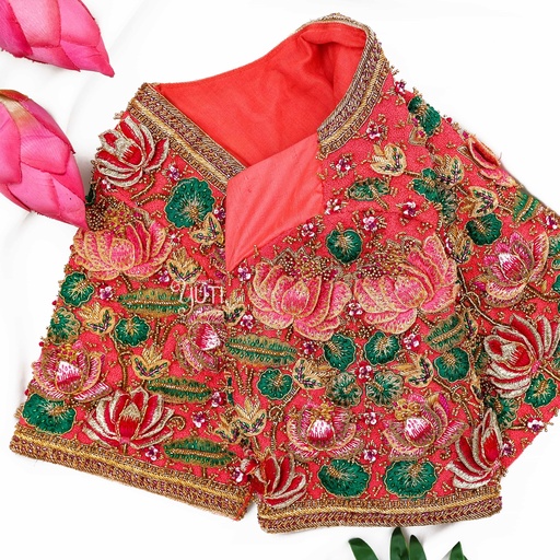 Orange 3d lotus bridal blouse Stitching