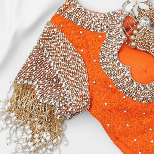 Orange Zircon stone blouse with Hangings Stitching