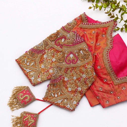 Orange color embroidery bridal blouse Stitching