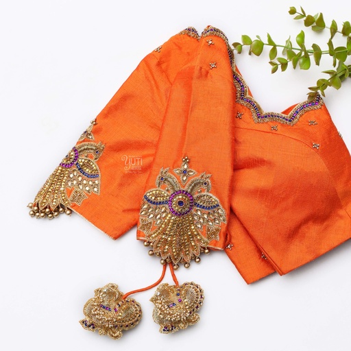 Orange embroidery bridal blouse Stitching