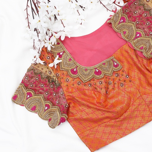 Orange peacock bridal blouse Stitching