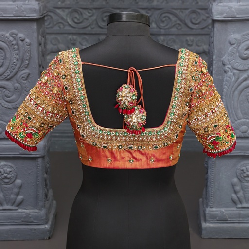 Orange-colored masterpiece of bridal blouse Stitching