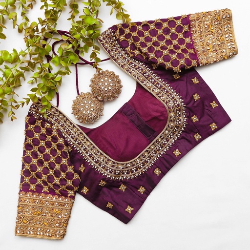 Our Stunning Wine Berry Colour Designer Blouse Stitching