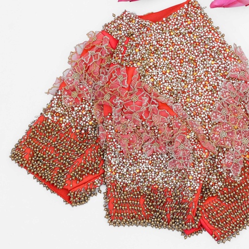 Peach 3D organza bridal blouse Stitching