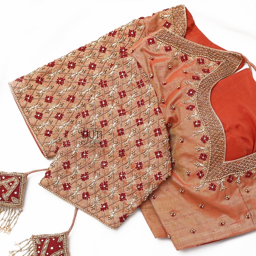 Peach And Maroon Checked Design Stitching