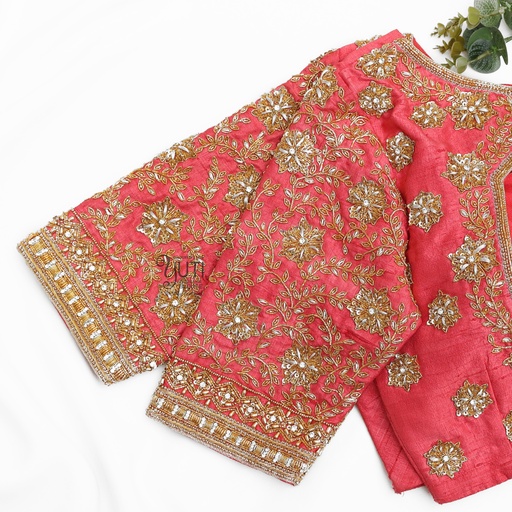 Peach floral design with highlight Stitching