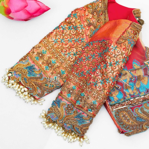 Peach palanquin bridal design blouse Stitching