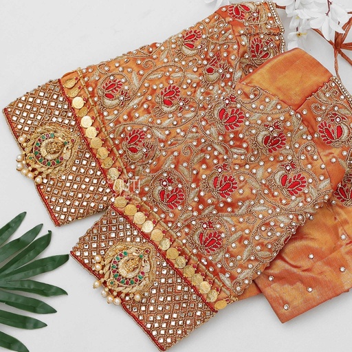 Peacock with coin work bridal blouse Stitching