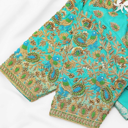 Peacock with floral design blouse Stitching