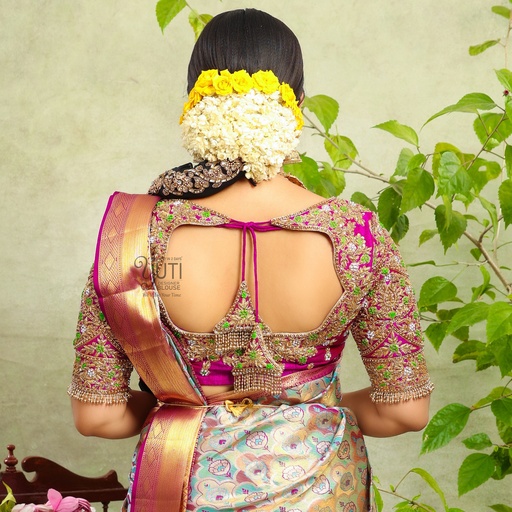 Perfect open neck pink embroidery bridal blouse Stitching