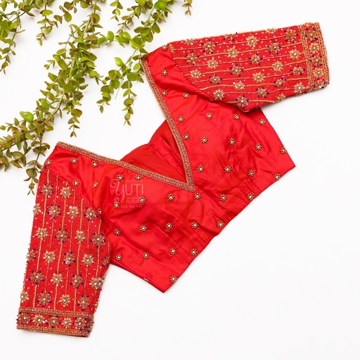 Perfect v-neck orange embroidered bridal blouse Stitching