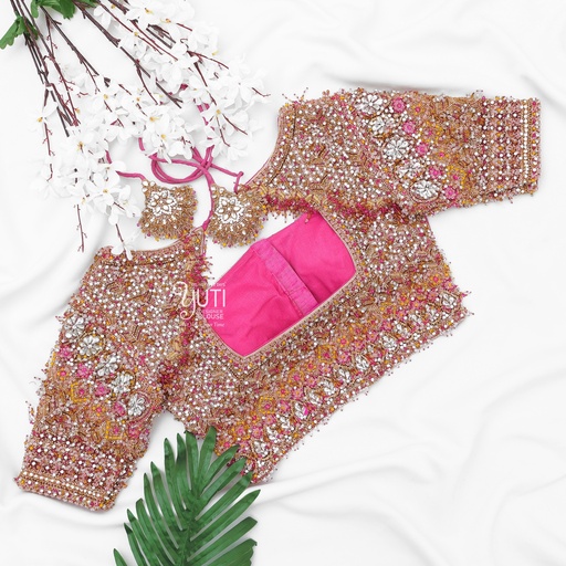 Pink Crystal Bridal Blouse Stitching