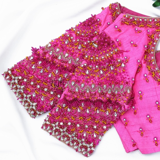 Pink Crystal Navratna bridal blouse Stitching