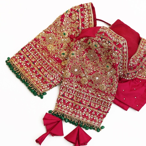 Pink Floral Bridal Blouse Stitching