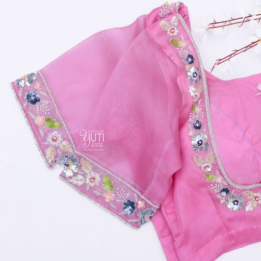 Pink Floral Sequence Design Stitching