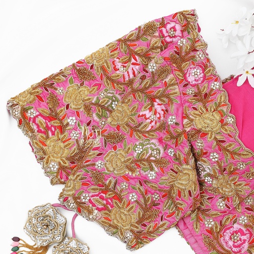 Pink Floral Zardosi bridal blouse Stitching