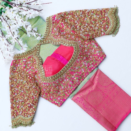 Pink Mini Floral Bridal Blouse Stitching