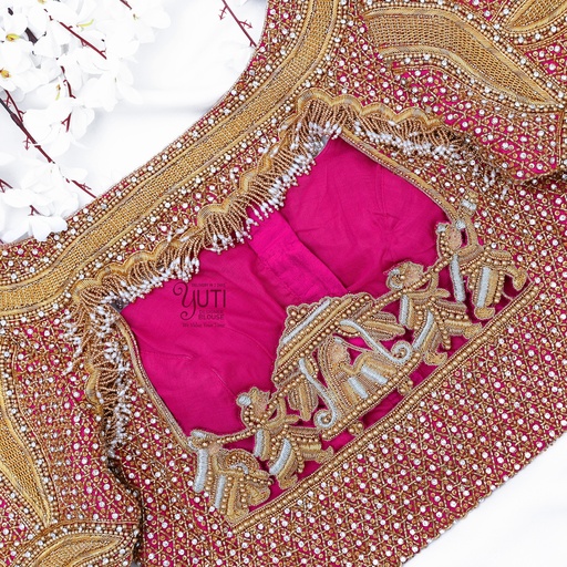 Pink Navratinaa with Palanquin Stitching