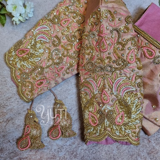 Pink Peacock Floral Design   Stitching