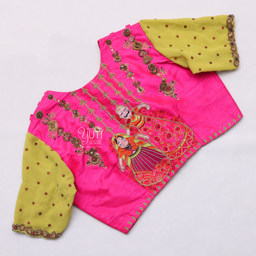 Pink With Green Shade Bridal Blouse | SIZE 36(adjustable up to 32- 38) Stitching