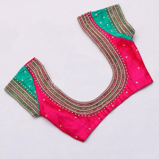 Pink With Green Shade Bridal Blouse| SIZE 34 (adjustable up to 30- 36) Stitching