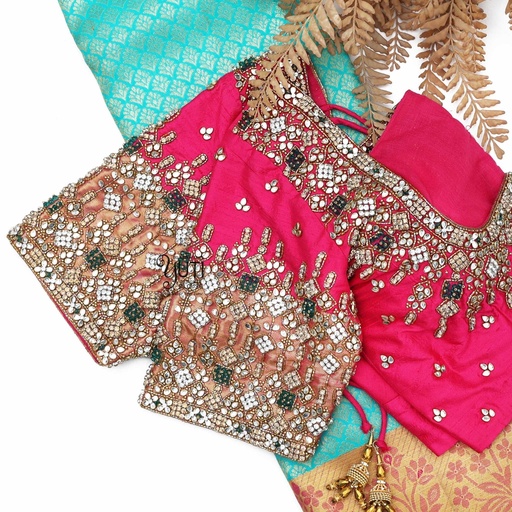 Pink blouse with kundan crystal Stitching