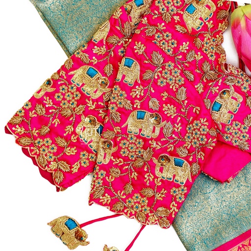 Pink creeper and Elephant bridal blouse Stitching