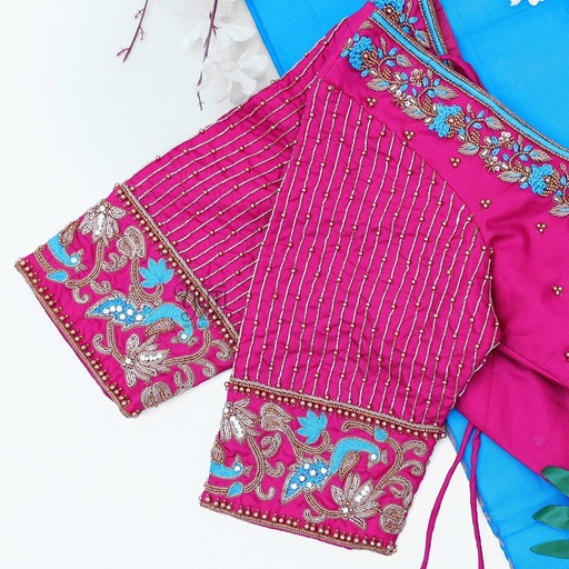 Pink creeper floral bridal blouse Stitching