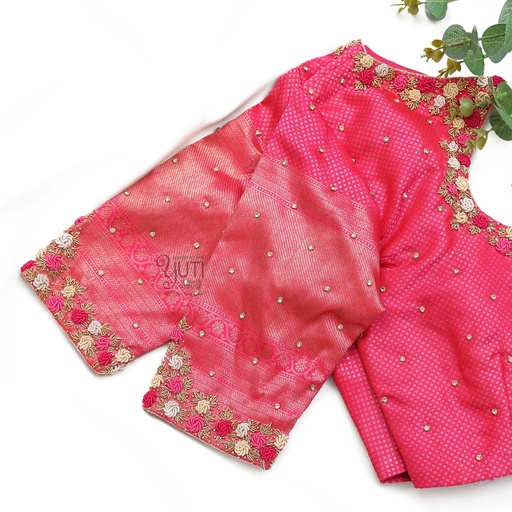 Pink embossed floral design Stitching