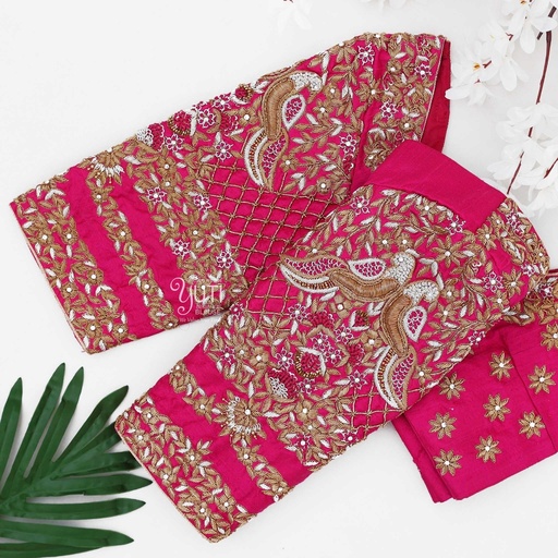 Pink embossed peacock bridal blouse Stitching