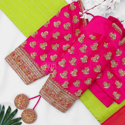 Pink floral motif bridal blouse Stitching