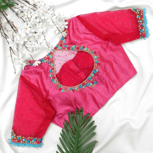 Pink floral thread work Stitching