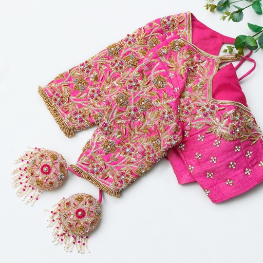 Pink floral zardosi design Stitching