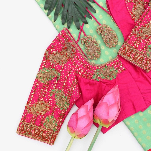 Pink mango motif bridal blouse Stitching