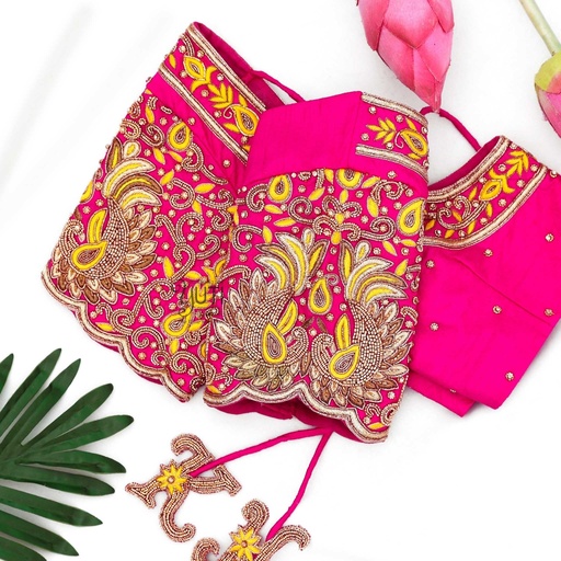 Pink peacock bridal blouse Stitching