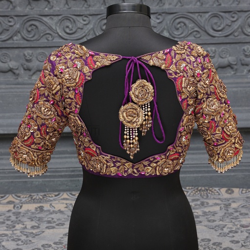 Purple 3D Floral Blouse Stitching