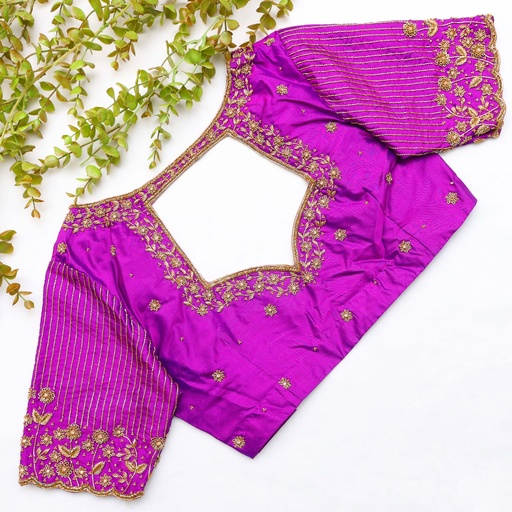 Purple blouse with gold thread work Stitching
