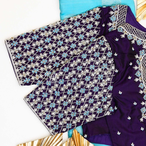 Purple checks Bridal blouse Stitching