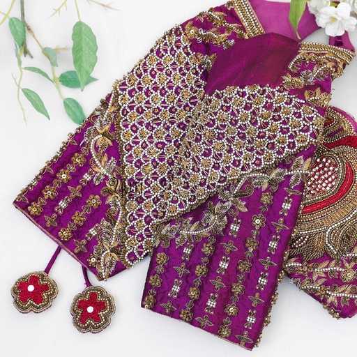 Purple heavy embossed peacock bridal Stitching