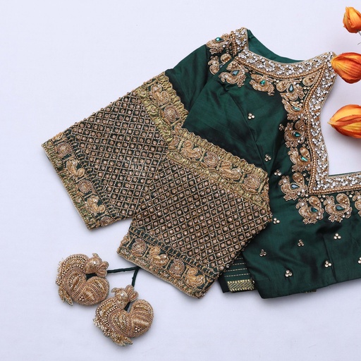 Racing Green  embroidery blouse Stitching