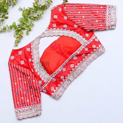 Red And Silver Bridal Blouse Stitching