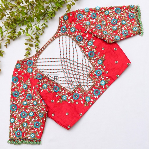 Red Floral Design Blouse Stitching