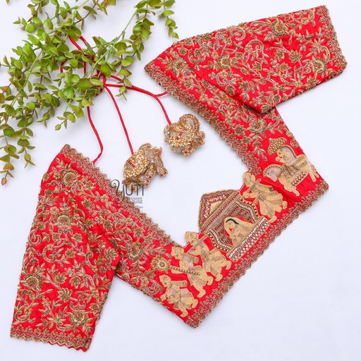 Red Floral Palanquin Blouse Stitching