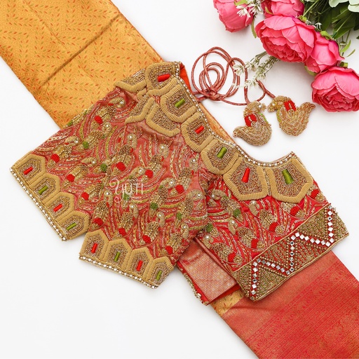 Red Parrot embossed bridal blouse Stitching