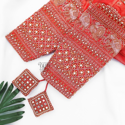 Red Peacock and Elephant Highlight Bridal Design Stitching