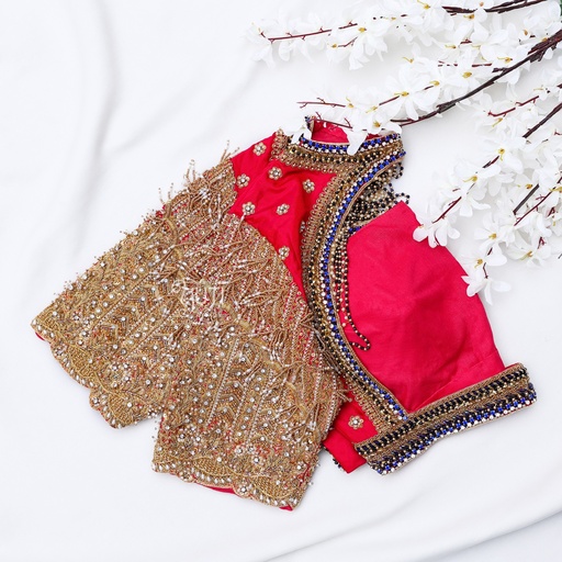 Red Pearl hanging designer blouse Stitching