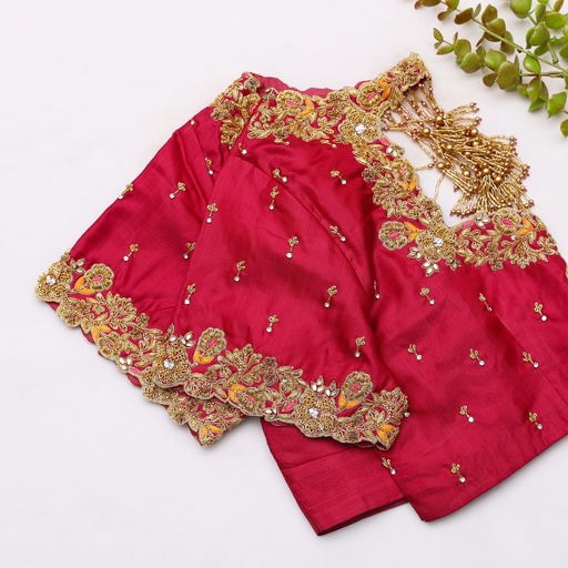 Red Wine embroidery bridal blouse Stitching