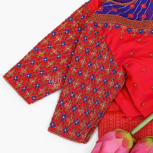 Red and ink blue checks design Stitching