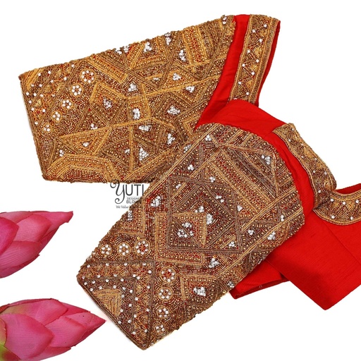 Red blouse with geometrical design Stitching