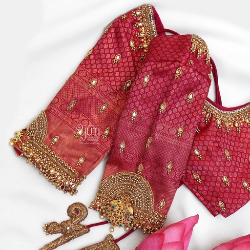 Red blouse with traditional pendant Stitching